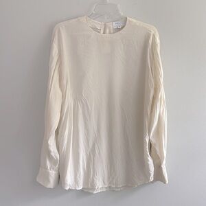 Equipment cream sheer long-sleeve 100% silk top